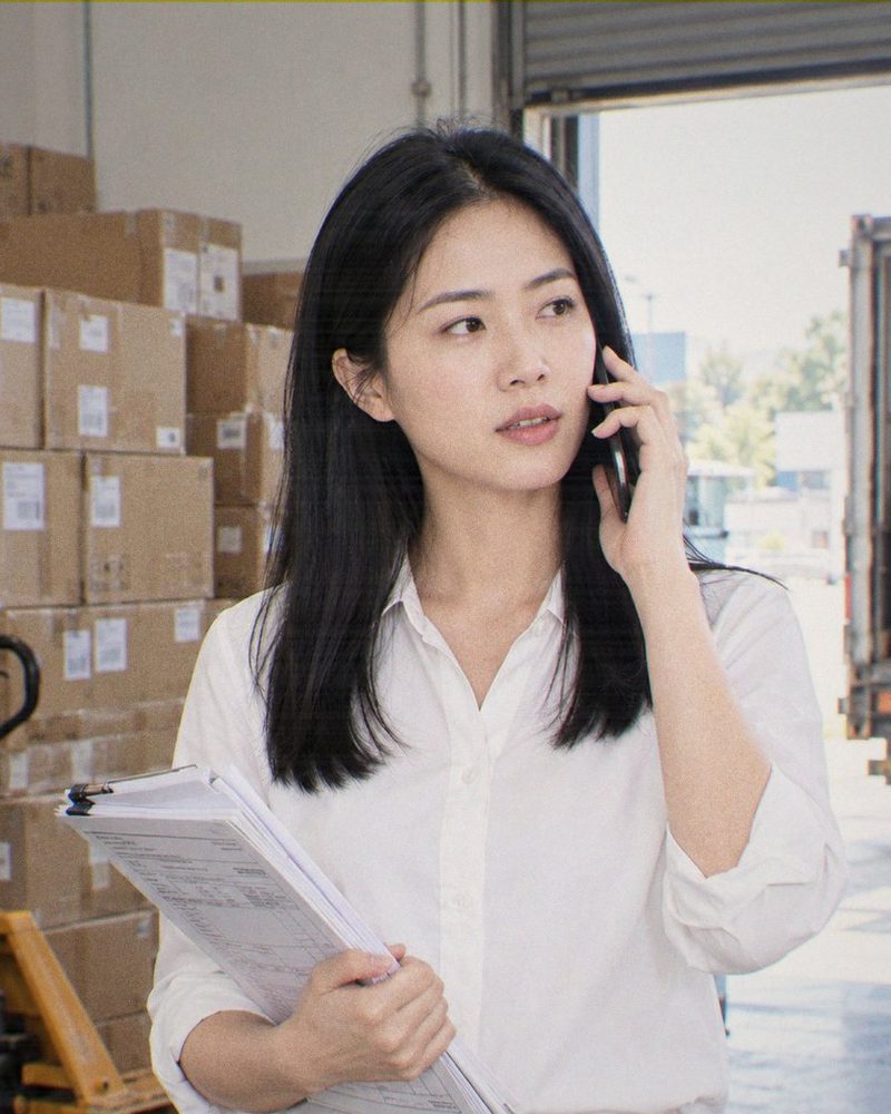 Wu Yating, Export and Commercial Manager at Sensilchem, coordinating a shipment at the warehouse