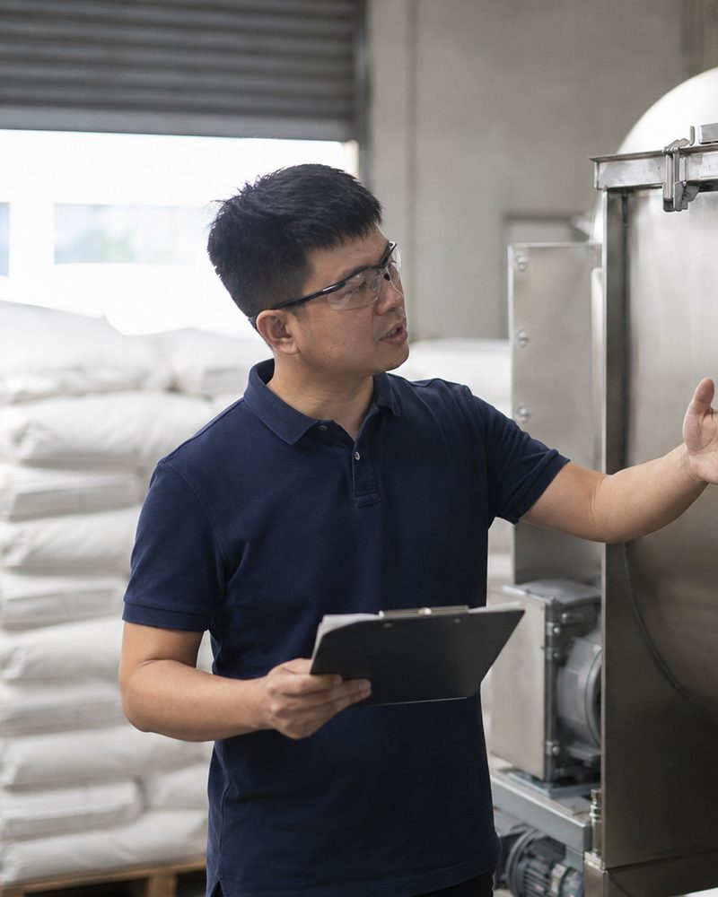 Zheng Haitao, Field Technical Support for South-East Asia at Sensilchem, at a customer blending plant